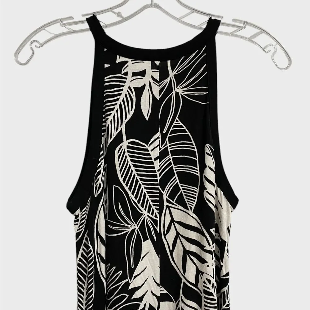 Old Navy Sleeveless Jersey-Knit Swing Dress Women's Size S Tropical Leaf Beach